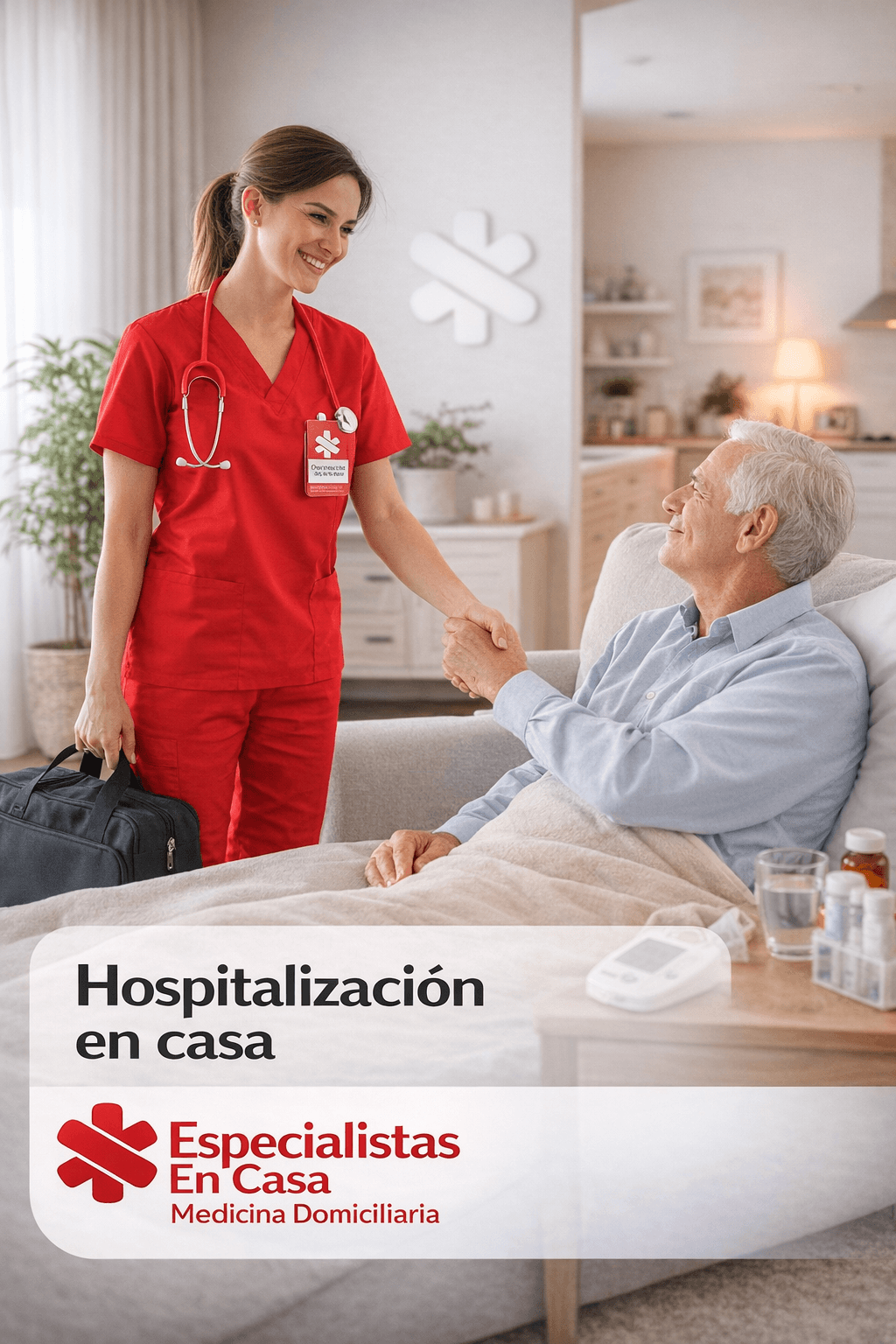 Profesional de salud acompañando a un paciente durante hospitalización en casa